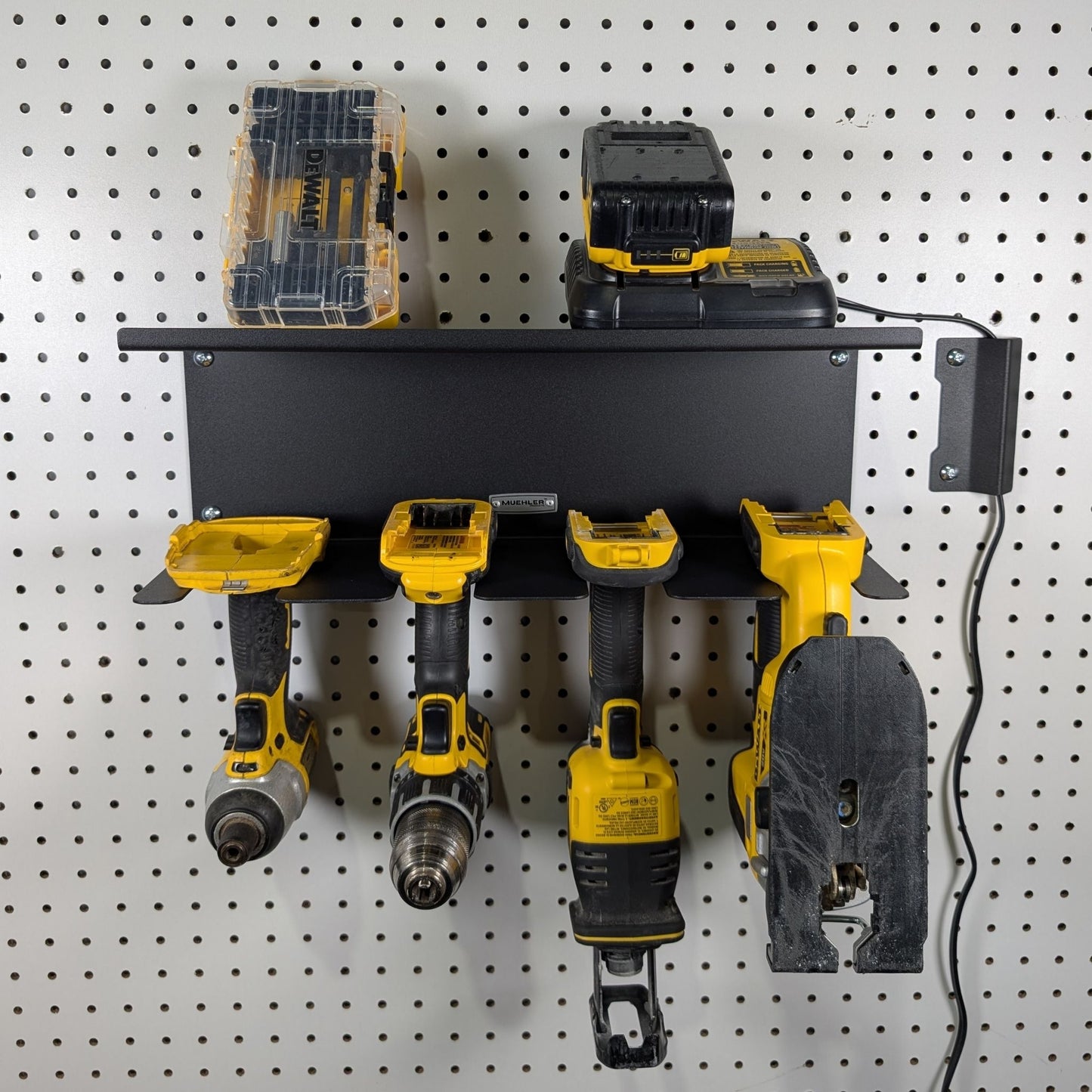 Universal Drill Holder & Battery Shelf, 4-Drill
